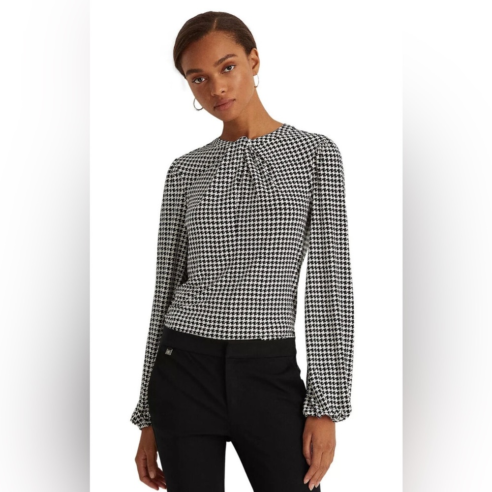 Lauren Ralph Lauren Women's,  Houndstooth Twist-Front Jersey Top, XXL